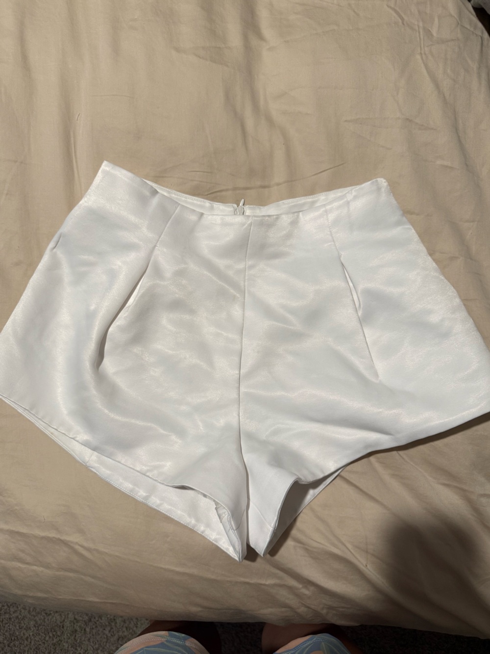Zara White High-Waist Satin-Look Shorts